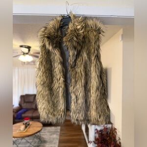 Ci Sono Faux Fur Trim Coat in Taupe and Dark Brown